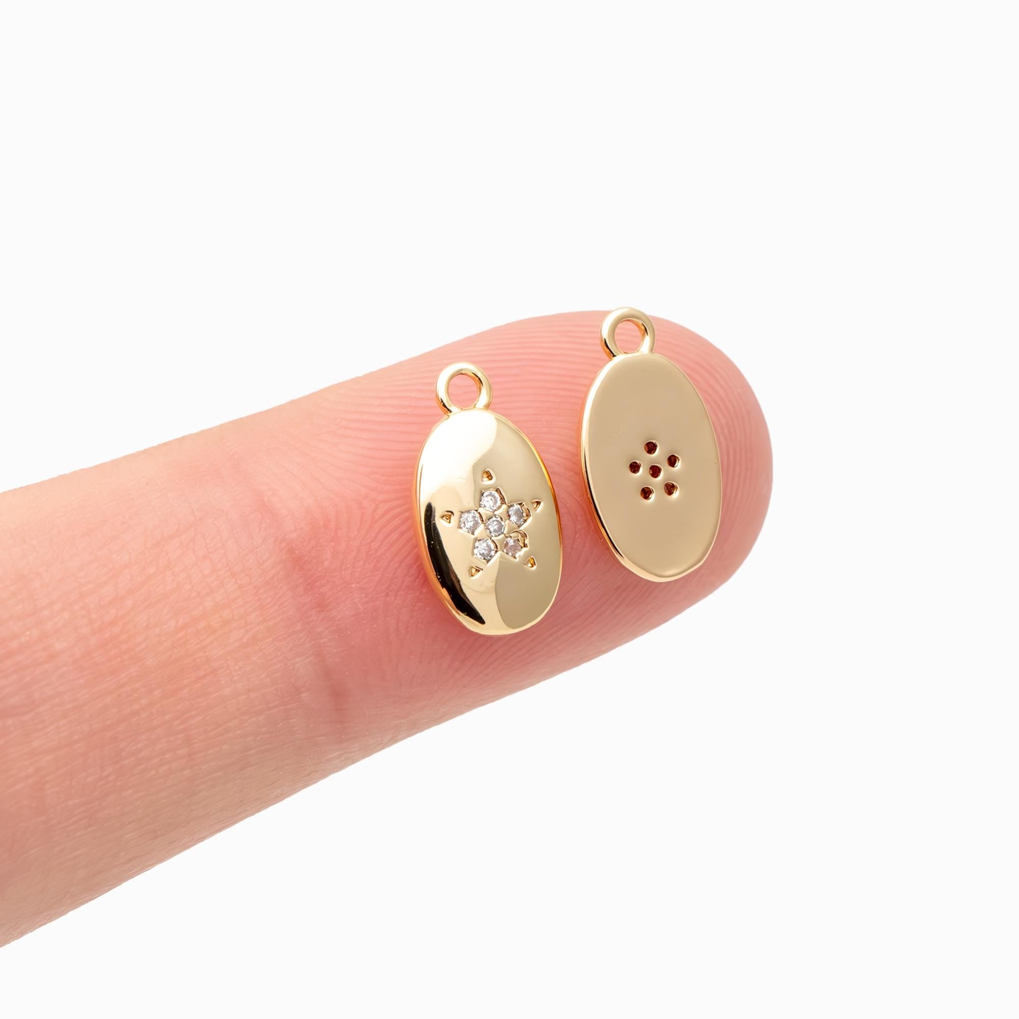 10pcs Gold plated Brass Oval Disc Charms 11x6mm, CZ Pave Star Disk Pendants (GB-162-D)